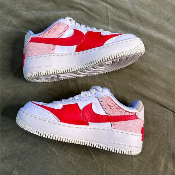 Nike Air Force 1 Shadow Cracked Leather White-Red Women's Size 6 - Picture 2 of 10